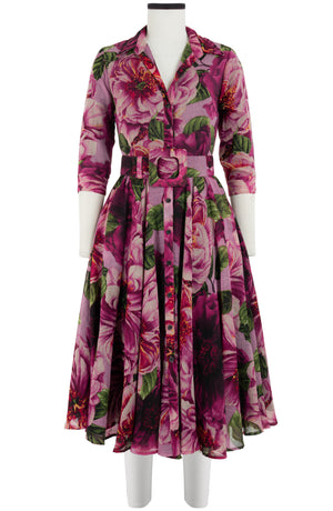 Aster Dress Shirt Collar 3/4 Sleeve Midi Length Wool (Giant Poppy) - Dusty Pink
