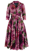 Aster Dress Shirt Collar 3/4 Sleeve Midi Length Wool (Giant Poppy) - Dusty Pink