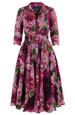 Aster Dress Shirt Collar 3/4 Sleeve Midi Length Wool (Giant Poppy) - Dusty Pink