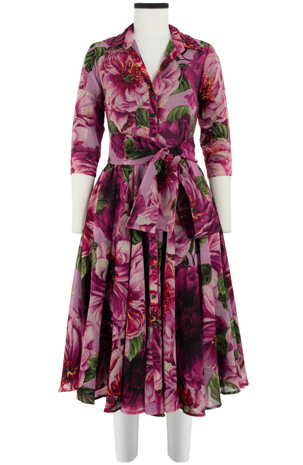 Aster Dress Shirt Collar 3/4 Sleeve Midi Length Wool (Giant Poppy) - Dusty Pink