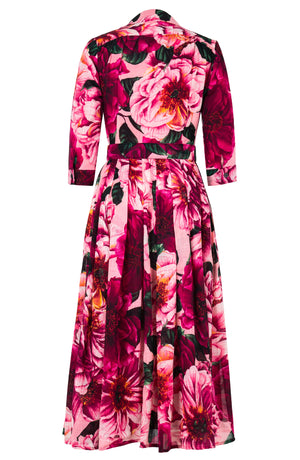 Audrey Dress #4 Shirt Collar 3/4 Sleeve Midi Plus Length Wool (Giant Poppy) - Dusty Pink