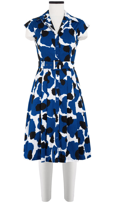 Audrey Dress #3 Shirt Collar Cap Sleeve Cotton Stretch (Giraffe Dot)