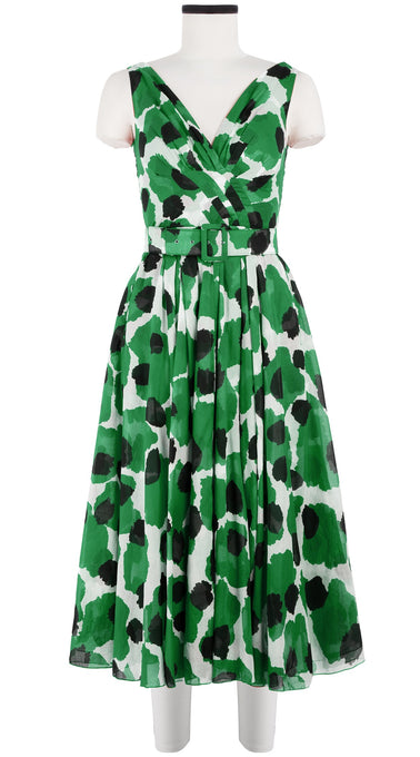 Vivien Dress #1 V Neck Sleeveless Midi Length Cotton Musola (Giraffe Dot)