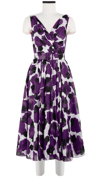 Vivien Dress #1 V Neck Sleeveless Midi Length Cotton Musola (Giraffe Dot)