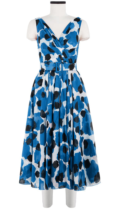 Vivien Dress #1 V Neck Sleeveless Midi Length Cotton Musola (Giraffe Dot)
