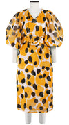 Anastasia Dress Crew Neck Slit 3/4 Puff Sleeve with Hamilton Belt Midi Length Cotton Musola (Giraffe Dot)