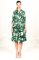 Audrey Dress #1 Shirt Collar 3/4 Sleeve Long Length Cotton Stretch (Giungla Flower)