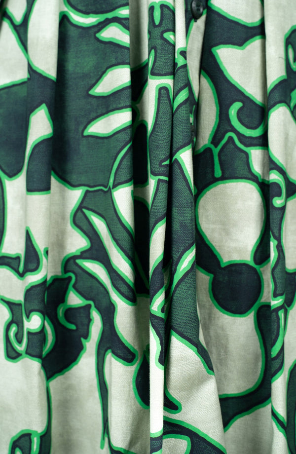 Audrey Dress #1 Shirt Collar 3/4 Sleeve Long Length Cotton Stretch (Giungla Flower)