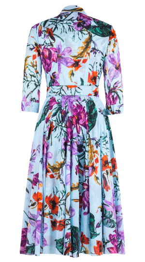 Aster Dress Shirt Collar 3/4 Sleeve Midi Length Musola (Gogh Flower) @XS-XL