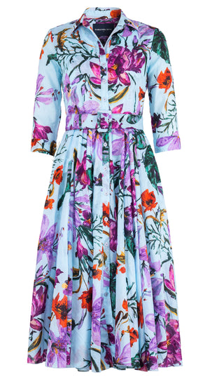 Aster Dress Shirt Collar 3/4 Sleeve Midi Length Musola (Gogh Flower) @XS-XL