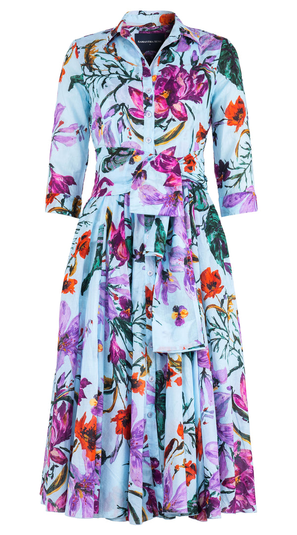 Aster Dress Shirt Collar 3/4 Sleeve Midi Length Musola (Gogh Flower) @XS-XL
