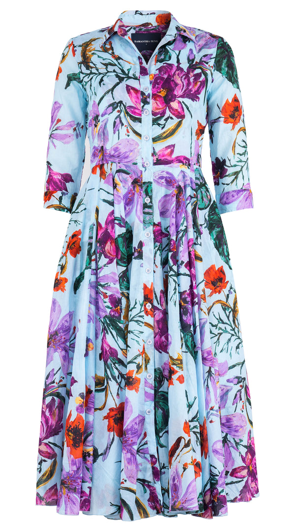Aster Dress Shirt Collar 3/4 Sleeve Midi Length Musola (Gogh Flower) @XS-XL
