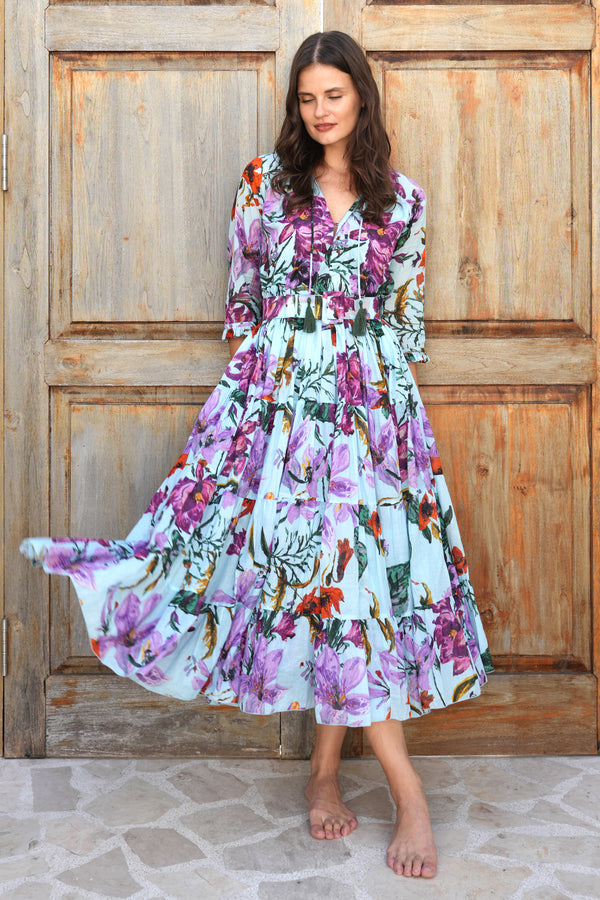 Aster Dress Shirt Collar 3/4 Sleeve Midi Length Cotton Musola (Gogh Summer)