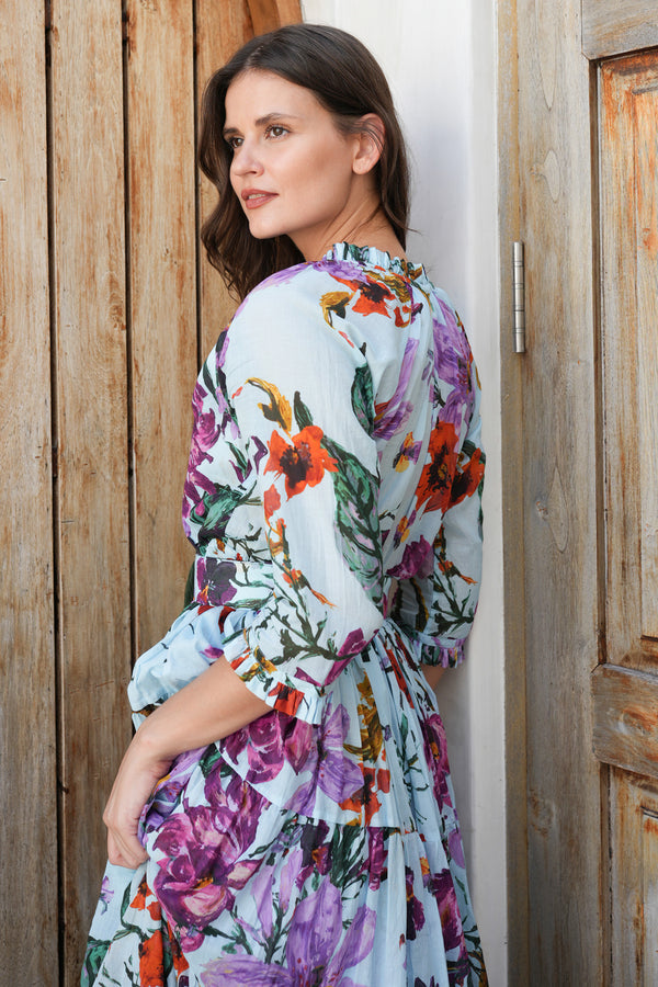 Aster Dress Shirt Collar 3/4 Sleeve Midi Length Cotton Musola (Gogh Summer)