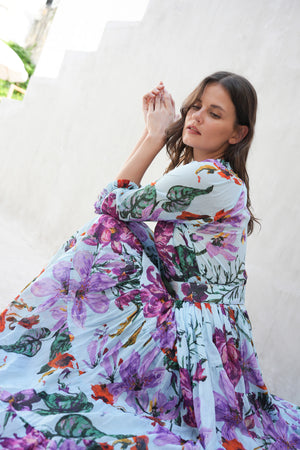 Aster Dress Shirt Collar 3/4 Sleeve Midi Length Cotton Musola (Gogh Summer)