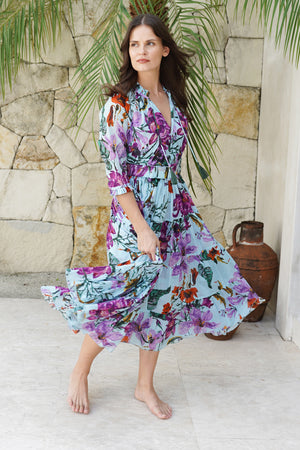 Aster Dress Shirt Collar 3/4 Sleeve Midi Length Cotton Musola (Gogh Summer)