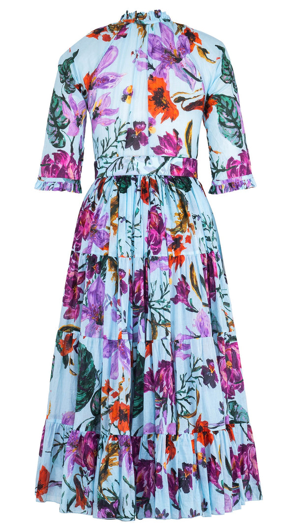 Eva Dress Crew Neck 3/4 Sleeve Midi Length Cotton Musola (Gogh Summer)