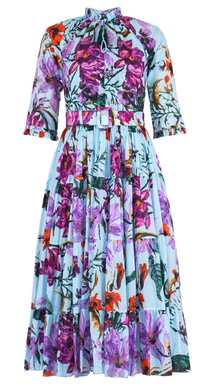 Eva Dress Crew Neck 3/4 Sleeve Midi Length Cotton Musola (Gogh Summer)