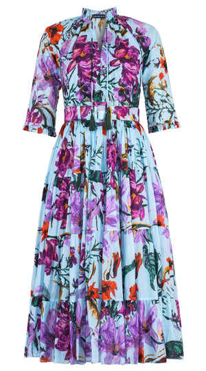 Eva Dress Crew Neck 3/4 Sleeve Midi Length Cotton Musola (Gogh Summer)