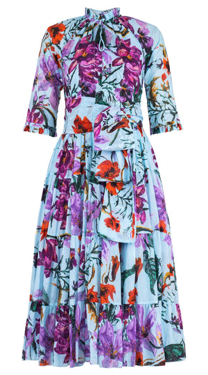 Eva Dress Crew Neck 3/4 Sleeve Midi Length Cotton Musola (Gogh Summer)