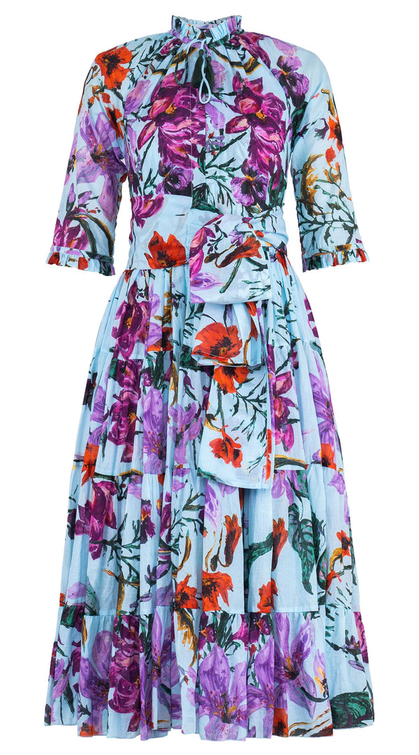 Eva Dress Crew Neck 3/4 Sleeve Midi Length Cotton Musola (Gogh Summer)