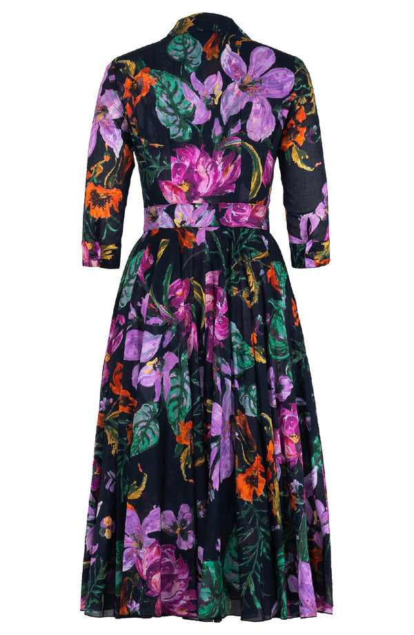 Aster Dress Shirt Collar 3/4 Sleeve Midi Length Cotton Musola (Gogh Summer)