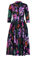 Aster Dress Shirt Collar 3/4 Sleeve Midi Length Cotton Musola (Gogh Summer)