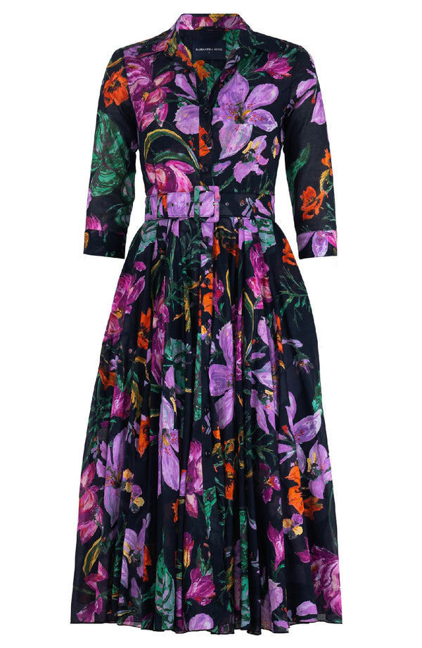 Aster Dress Shirt Collar 3/4 Sleeve Midi Length Cotton Musola (Gogh Summer)