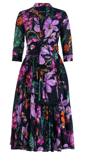 Aster Dress Shirt Collar 3/4 Sleeve Midi Length Cotton Musola (Gogh Summer)