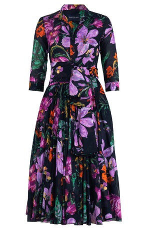 Aster Dress Shirt Collar 3/4 Sleeve Midi Length Cotton Musola (Gogh Summer)