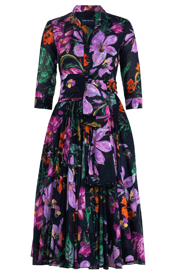 Aster Dress Shirt Collar 3/4 Sleeve Midi Length Cotton Musola (Gogh Summer)