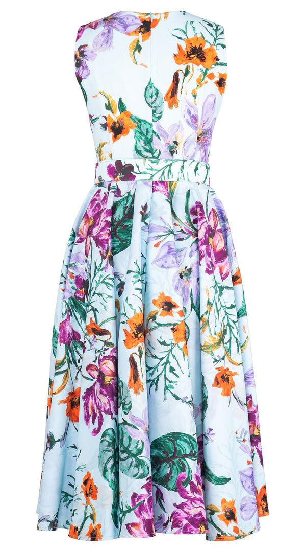 Abelia Dress Crew Neck Sleeveless Midi Length Silk Taffta (Gogh Summer)