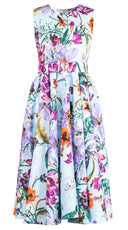 Abelia Dress Crew Neck Sleeveless Midi Length Silk Taffta (Gogh Summer)