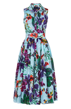 Aster Dress Shirt Collar Sleeveless Midi Length Cotton Musola (Gogh Summer)