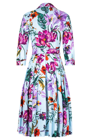 Audrey Dress #2 Shirt Collar 3/4 Sleeve Long Length Cotton Stretch (Gogh Summer)