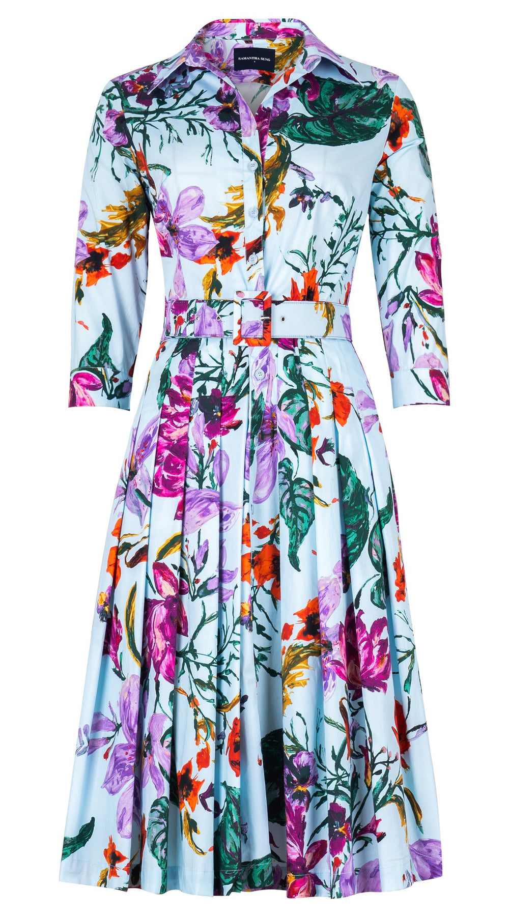 Audrey Dress #2 Shirt Collar 3/4 Sleeve Long Length Cotton Stretch (Gogh Summer)