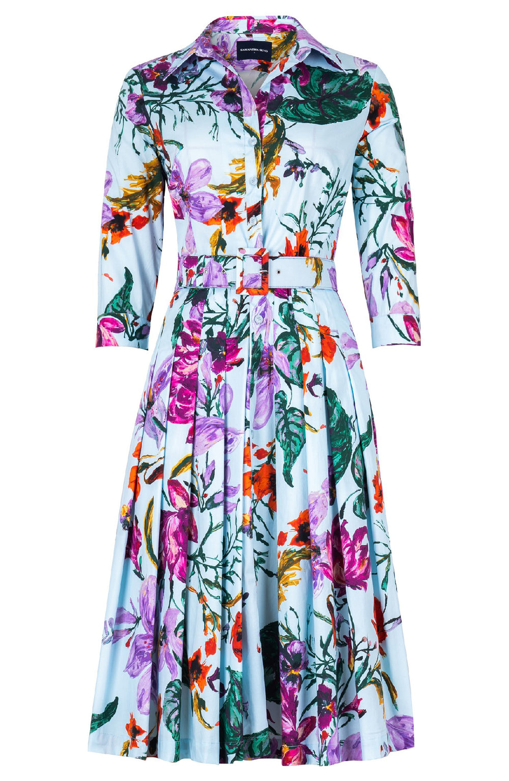 Audrey Dress #2 Shirt Collar 3/4 Sleeve Long Length Cotton Stretch (Gogh Summer)