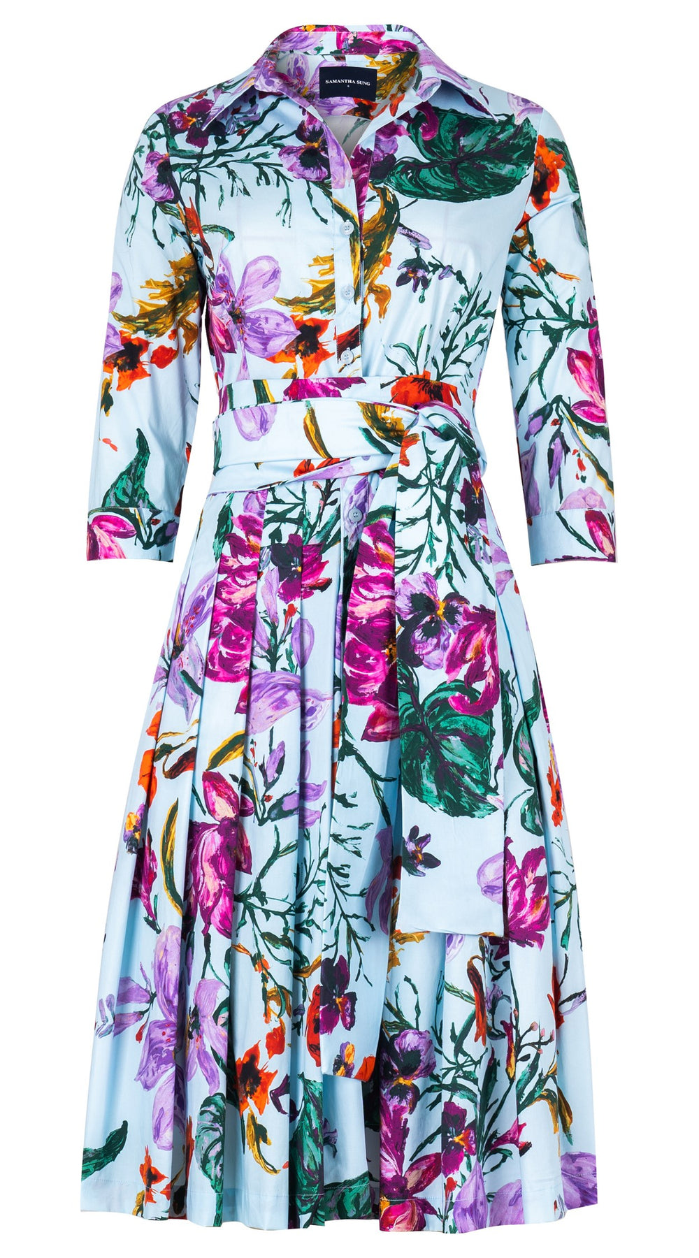 Audrey Dress #2 Shirt Collar 3/4 Sleeve Long Length Cotton Stretch (Gogh Summer)