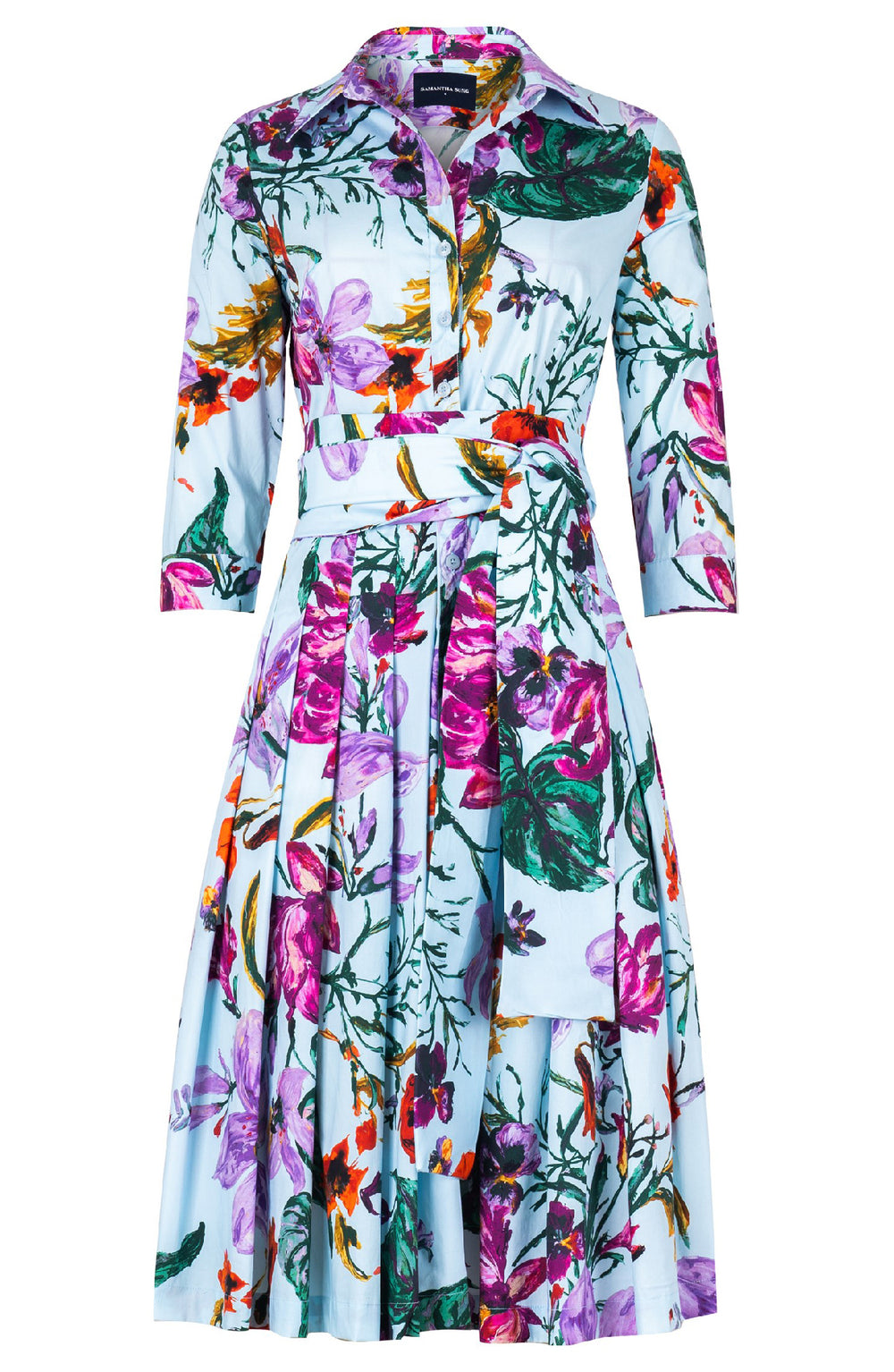 Audrey Dress #2 Shirt Collar 3/4 Sleeve Long Length Cotton Stretch (Gogh Summer)