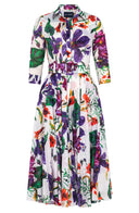 Aster Dress Shirt Collar 3/4 Sleeve Midi Length Cotton Musola (Gogh Summer)