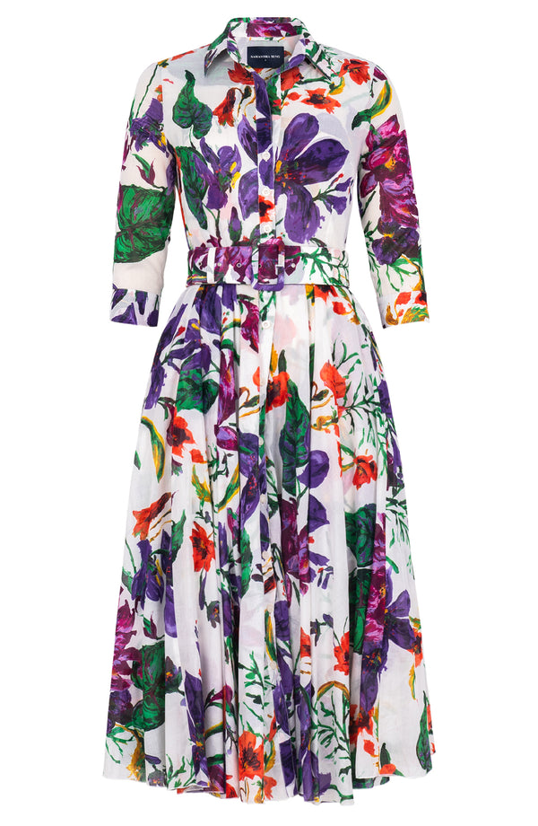 Aster Dress Shirt Collar 3/4 Sleeve Midi Length Cotton Musola (Gogh Summer)