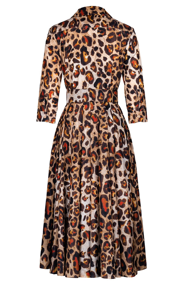 Laurent Dress Shirt Collar 3/4 Sleeve Midi Length Poliamide Taffta (Gold Tiger)