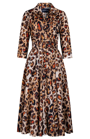 Laurent Dress Shirt Collar 3/4 Sleeve Midi Length Poliamide Taffta (Gold Tiger)