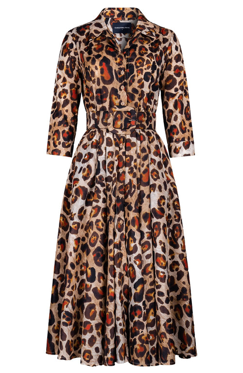 Laurent Dress Shirt Collar 3/4 Sleeve Midi Length Poliamide Taffta (Gold Tiger)