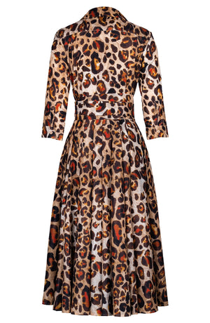 Laurent Dress Shirt Collar 3/4 Sleeve Midi Length Poliamide Taffta (Gold Tiger)