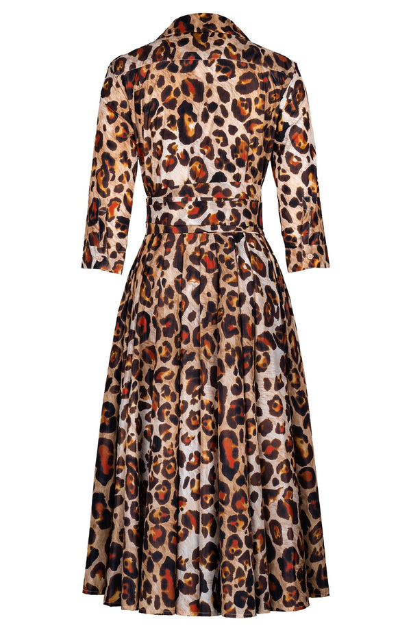 Laurent Dress Shirt Collar 3/4 Sleeve Midi Length Poliamide Taffta (Gold Tiger)