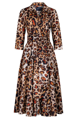 Laurent Dress Shirt Collar 3/4 Sleeve Midi Length Poliamide Taffta (Gold Tiger)