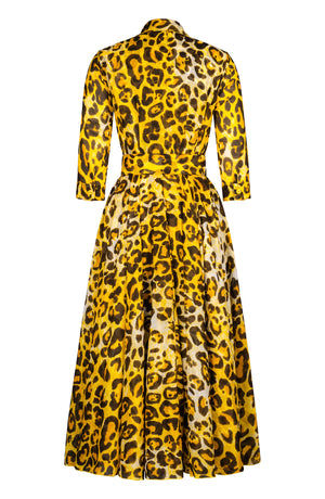 Aster Dress Shirt Collar 3/4 Sleeve Midi Plus Length Cotton Musola (Gold Tiger)