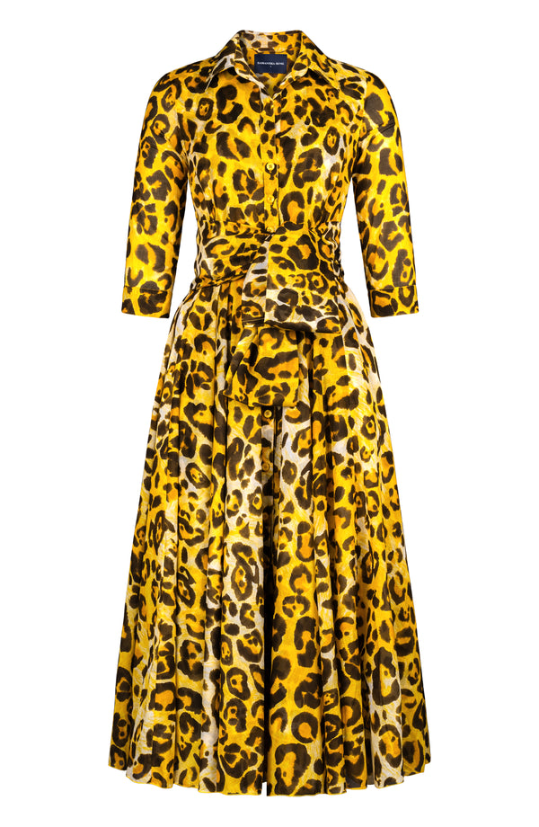 Aster Dress Shirt Collar 3/4 Sleeve Midi Plus Length Cotton Musola (Gold Tiger)