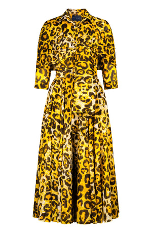 Aster Dress Shirt Collar 3/4 Sleeve Midi Plus Length Cotton Musola (Gold Tiger)